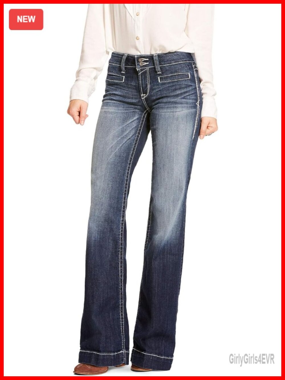 Mid Rise Stretch Wide Leg Jean Trouser Silhouette Women's Denim Pants